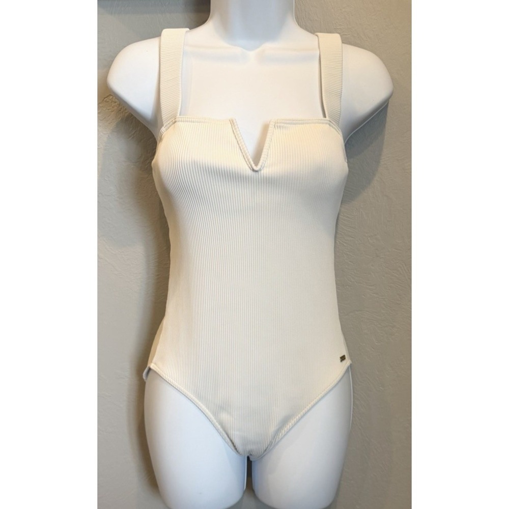 Roxy One-Piece Swimsuit Womens Size Small White Ribbed Mind of Freedom